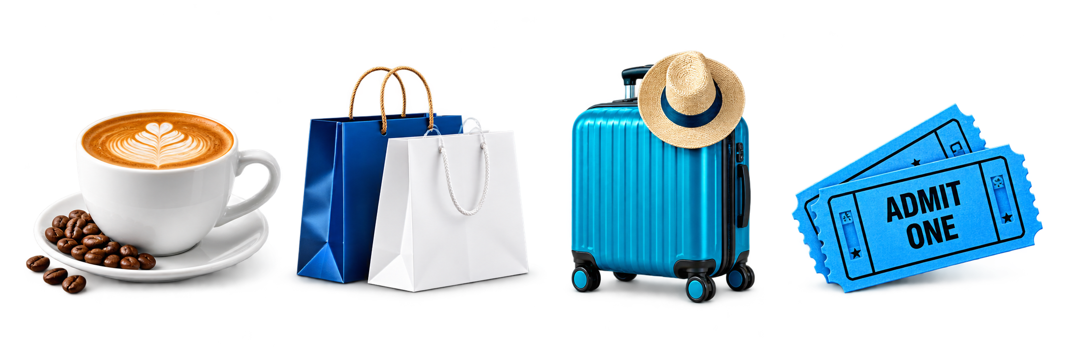 Coffee, shopping, travel and entertainment