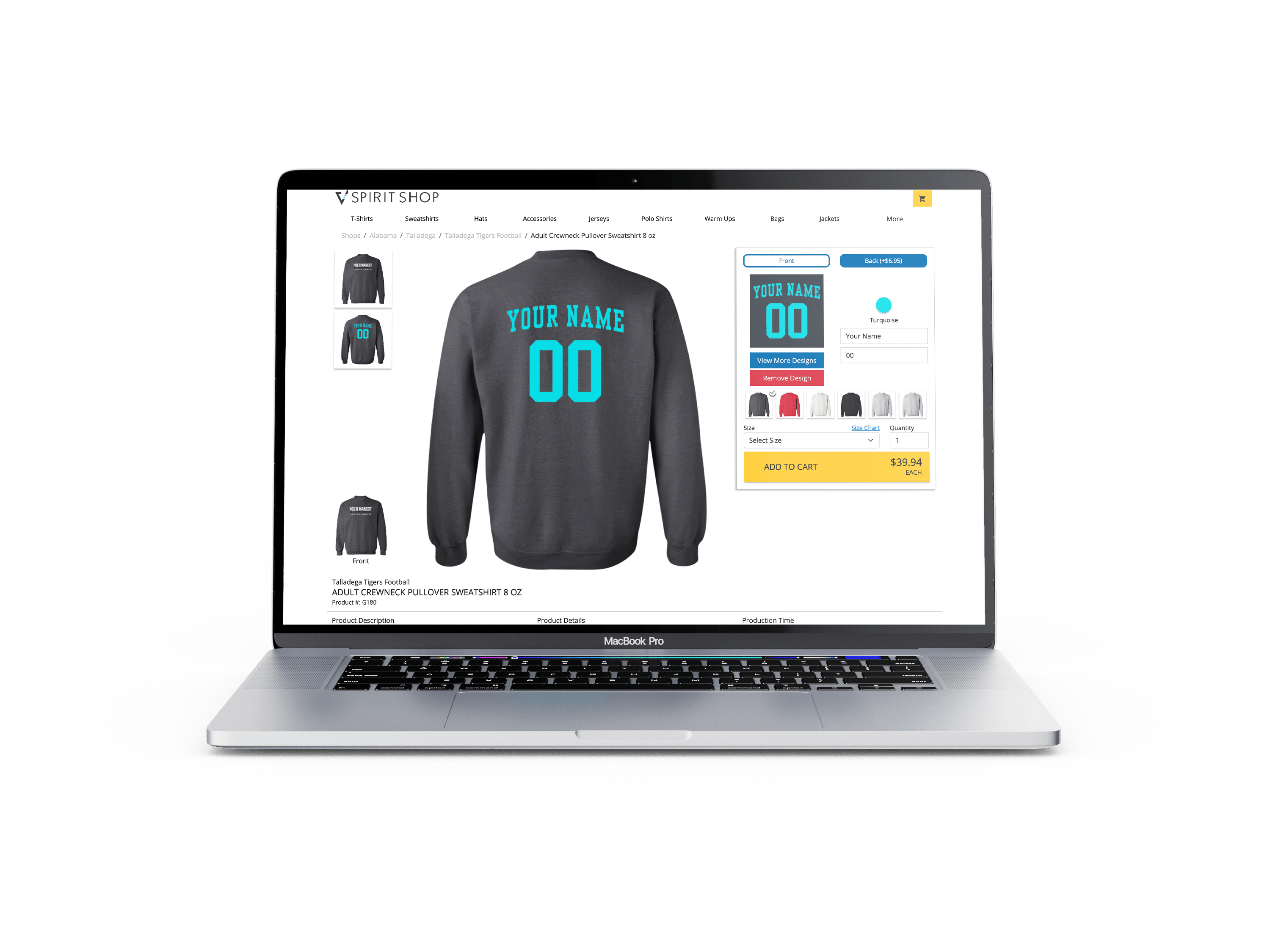 Vertical Raise’s actual Spirit Shop laptop screenshot showing a customizable sweatshirt